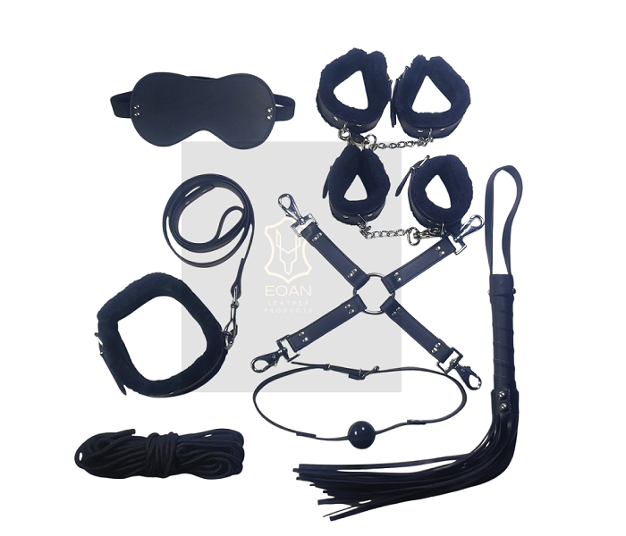 BLACK LEATHER LUXURY BONDAGE BDSM KIT