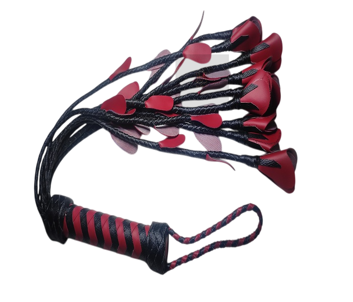 LEATHER RED ROSE BDSM FLOGGER WHIP