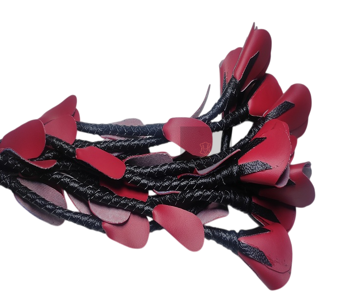 LEATHER RED ROSE BDSM FLOGGER WHIP