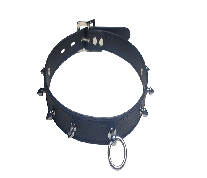 Leather Bdsm Studded Collar with O ring